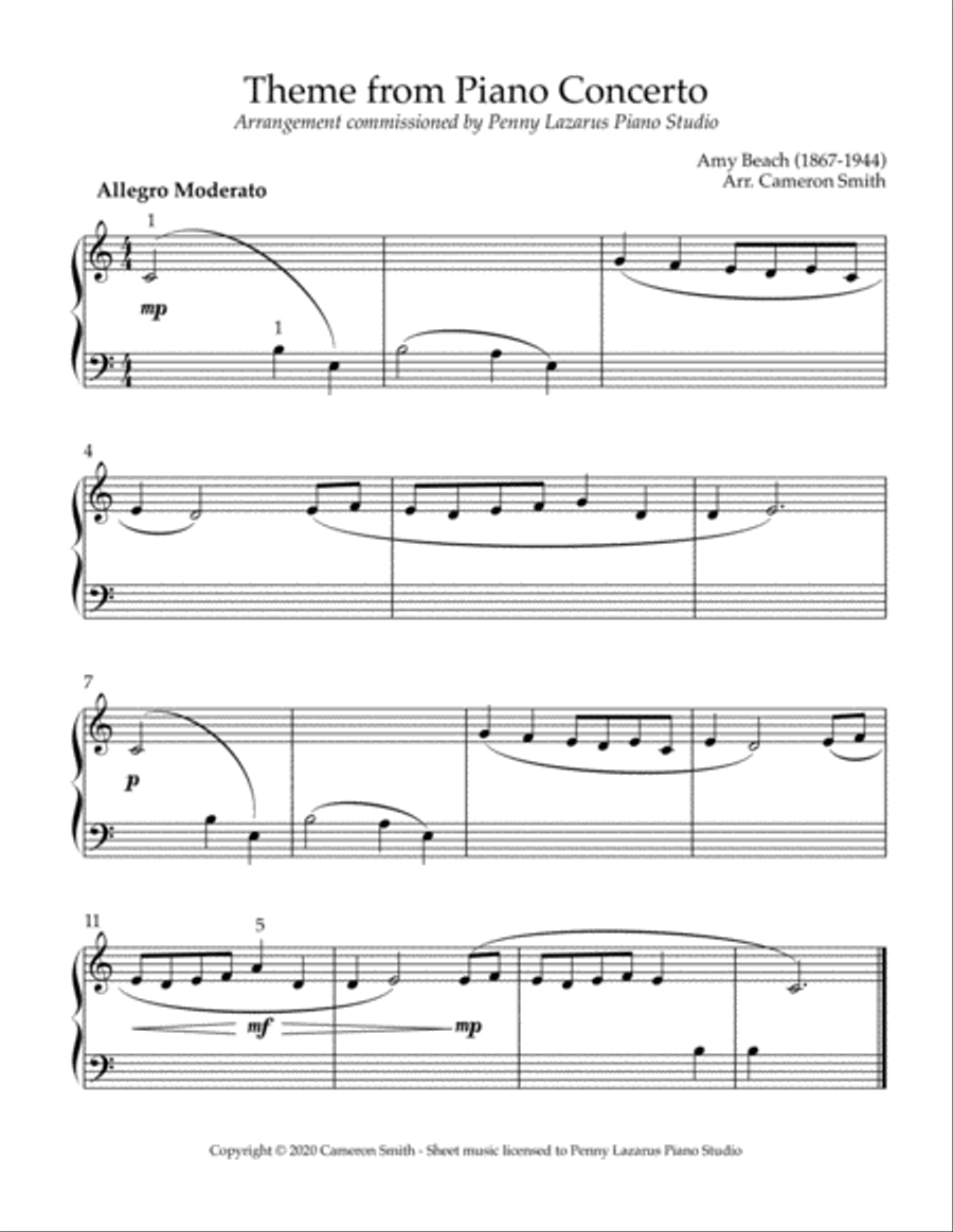 Theme from Piano Concerto - Level 1 piano arrangement Piano Method scores gallery preview page 1