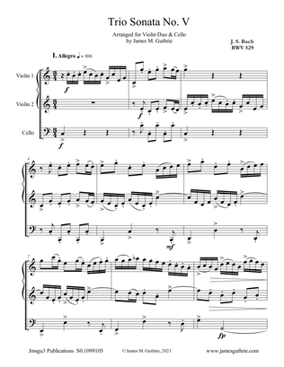 Book cover for BACH: Trio Sonata No. 5 BWV 529 for Violin Duo & Cello