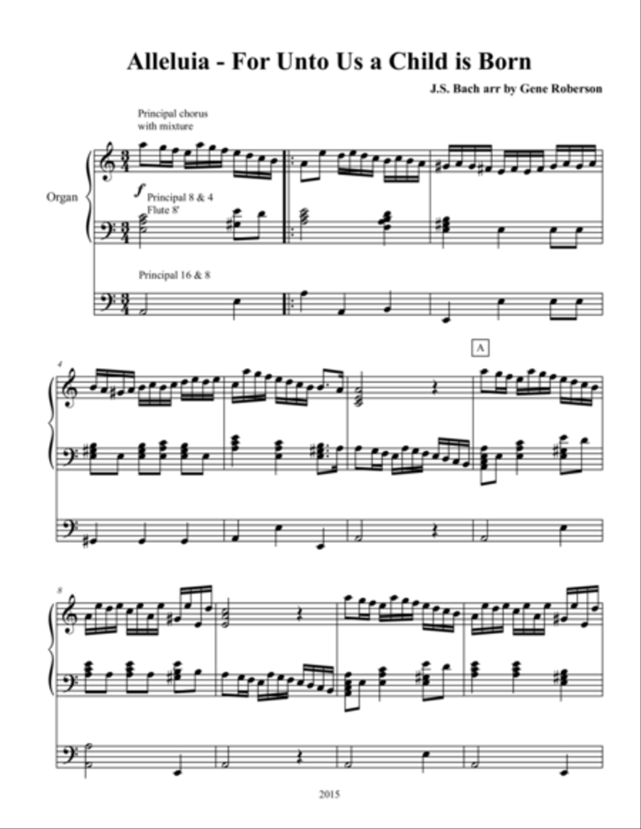 Alleluia For Unto Us A Child is Born ORGAN BRASS Choir scores gallery preview page 1