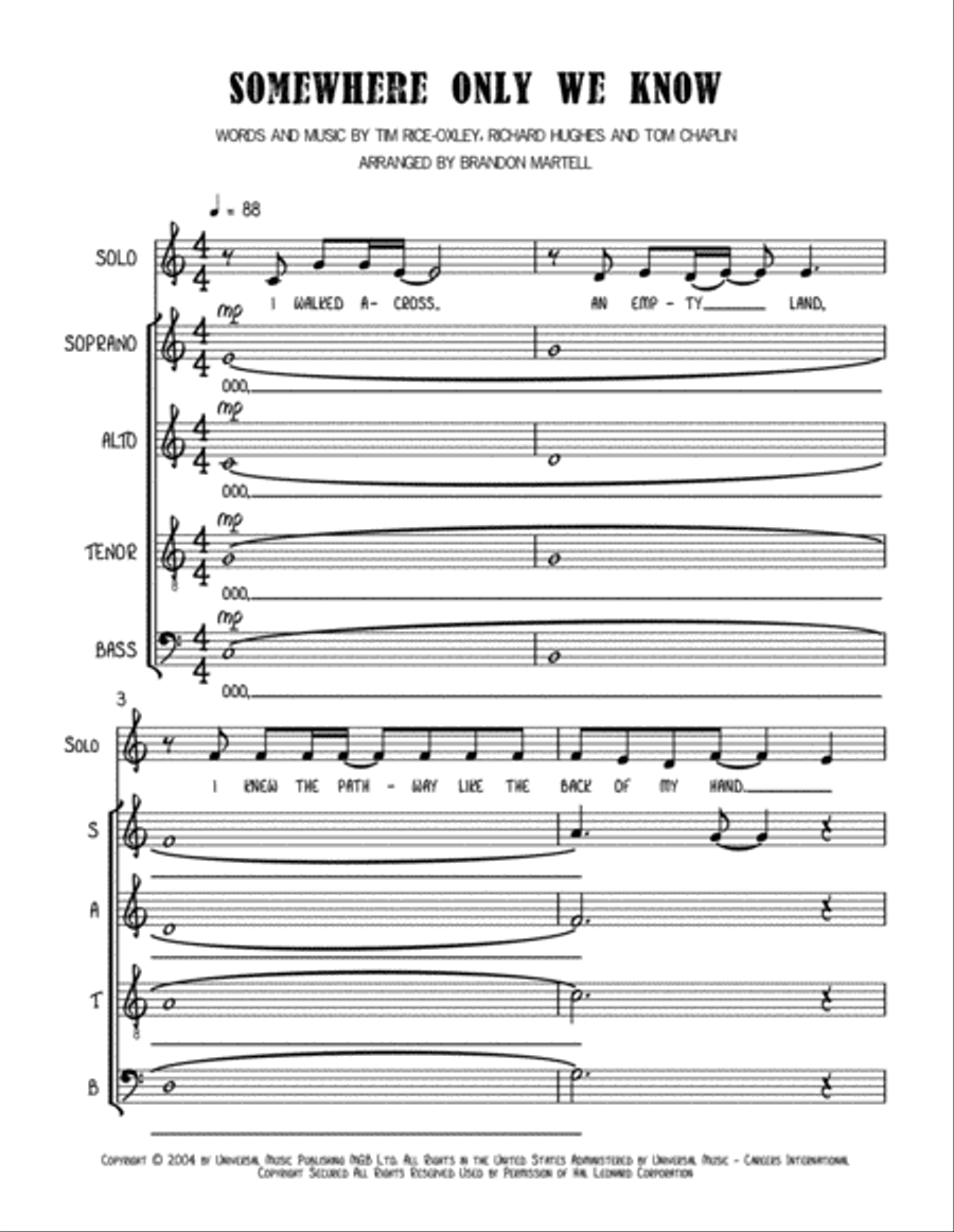 Somewhere Only We Know 4-Part scores gallery preview page 1
