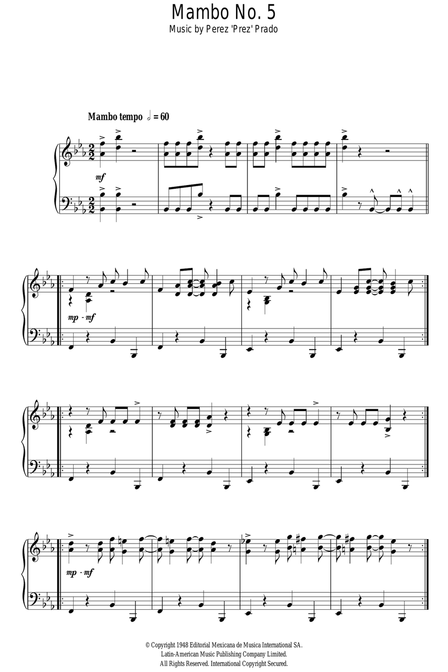 Mambo No. 5 (A Little Bit Of...) Piano Solo scores gallery preview page 1
