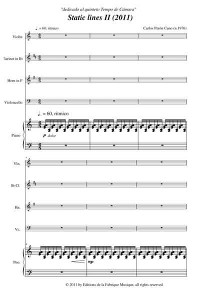 Carlos Perón Cano: Static Lines II (2003) for violin, clarinet in Bb, horn, violoncello and piano