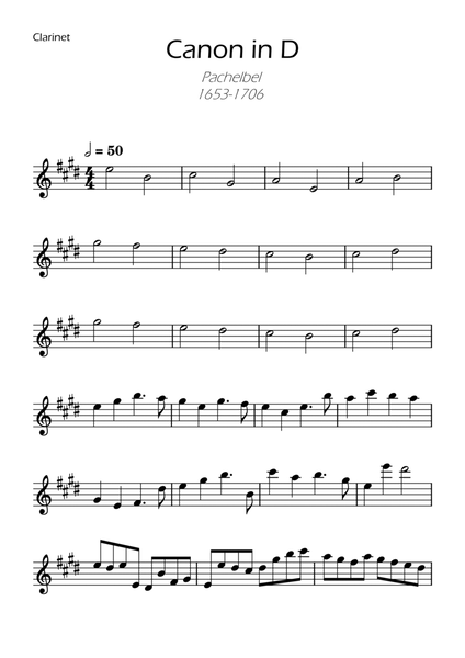 Canon in D Easy Clarinet Solo image number null