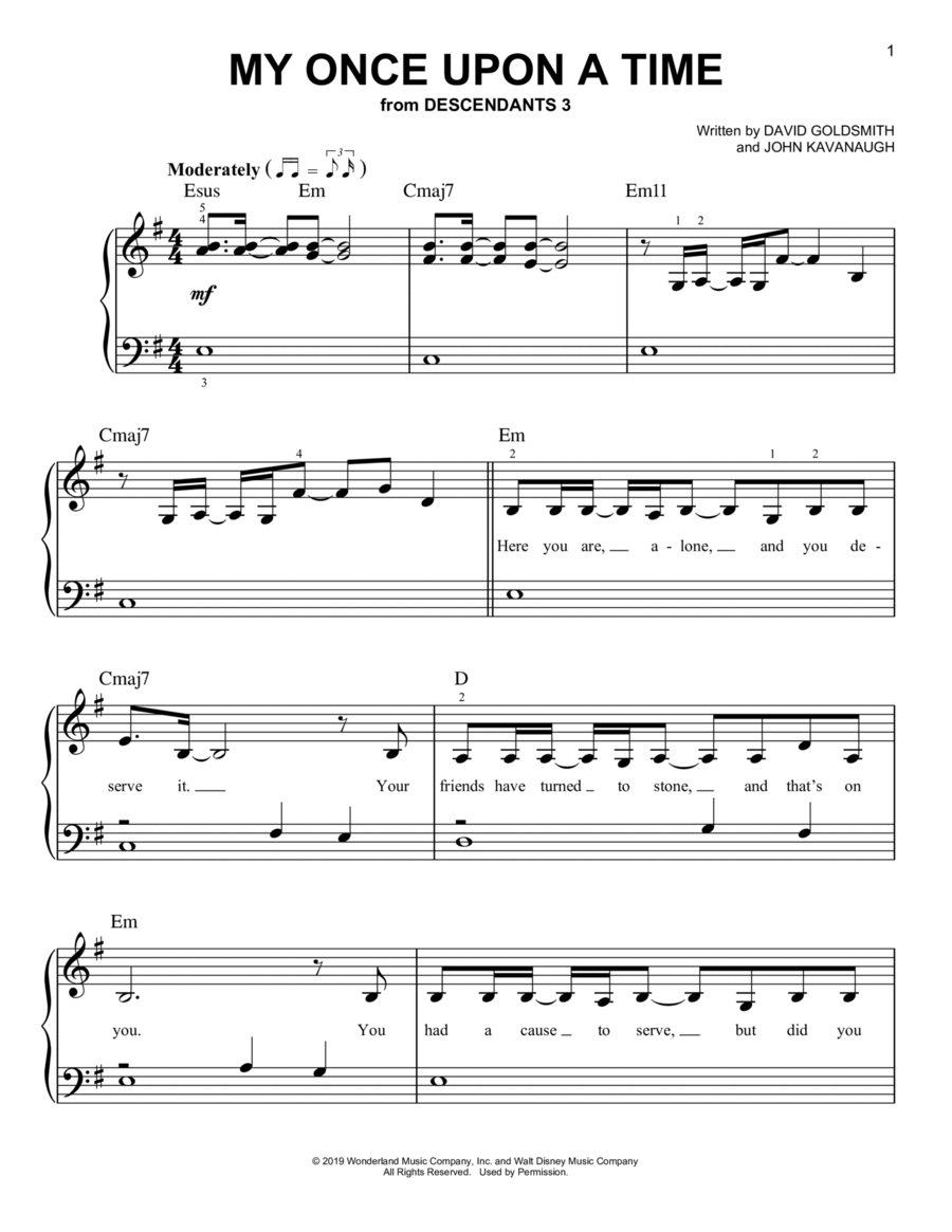 My Once Upon A Time (from Disney's Descendants 3) Easy Piano scores gallery preview page 1