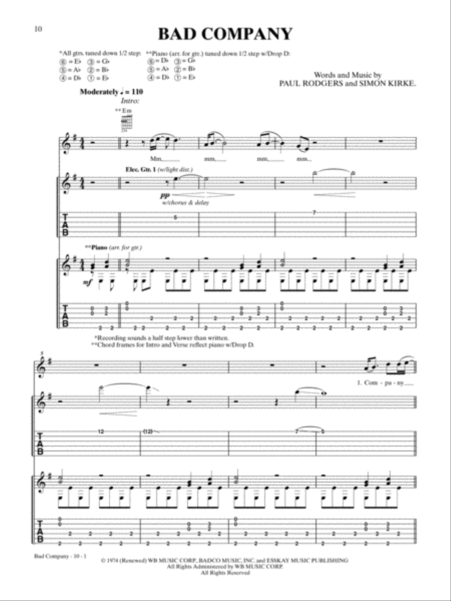 Bad Company Guitar Tablature scores gallery preview page 1