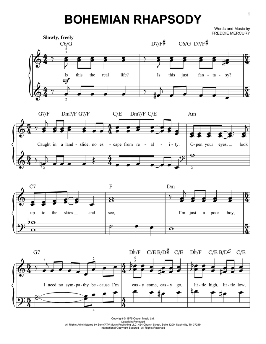 Bohemian Rhapsody Easy Piano scores gallery preview page 1