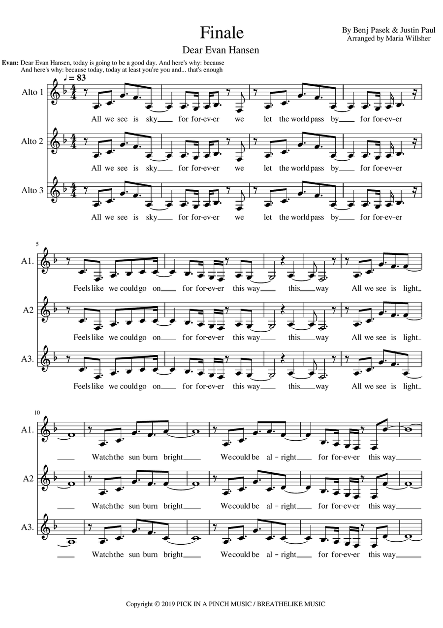 Dear Evan Hansen Finale Dear Evan Hansen Finale 3-Part scores gallery preview page 1