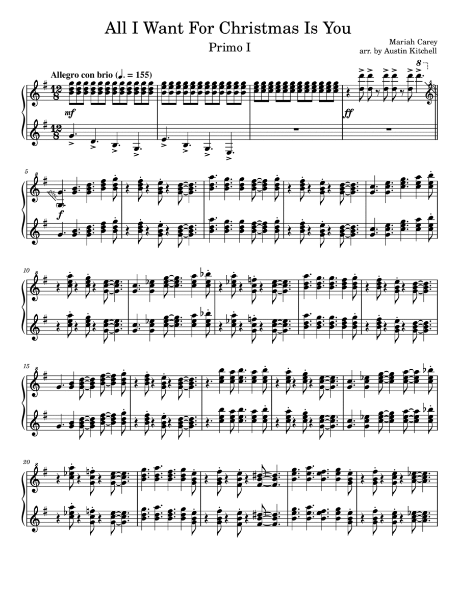 All I Want For Christmas Is You Piano Duet scores gallery preview page 1