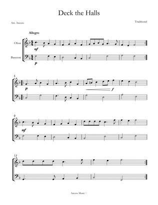 deck the halls sheet music arrangement for Oboe and Bassoon