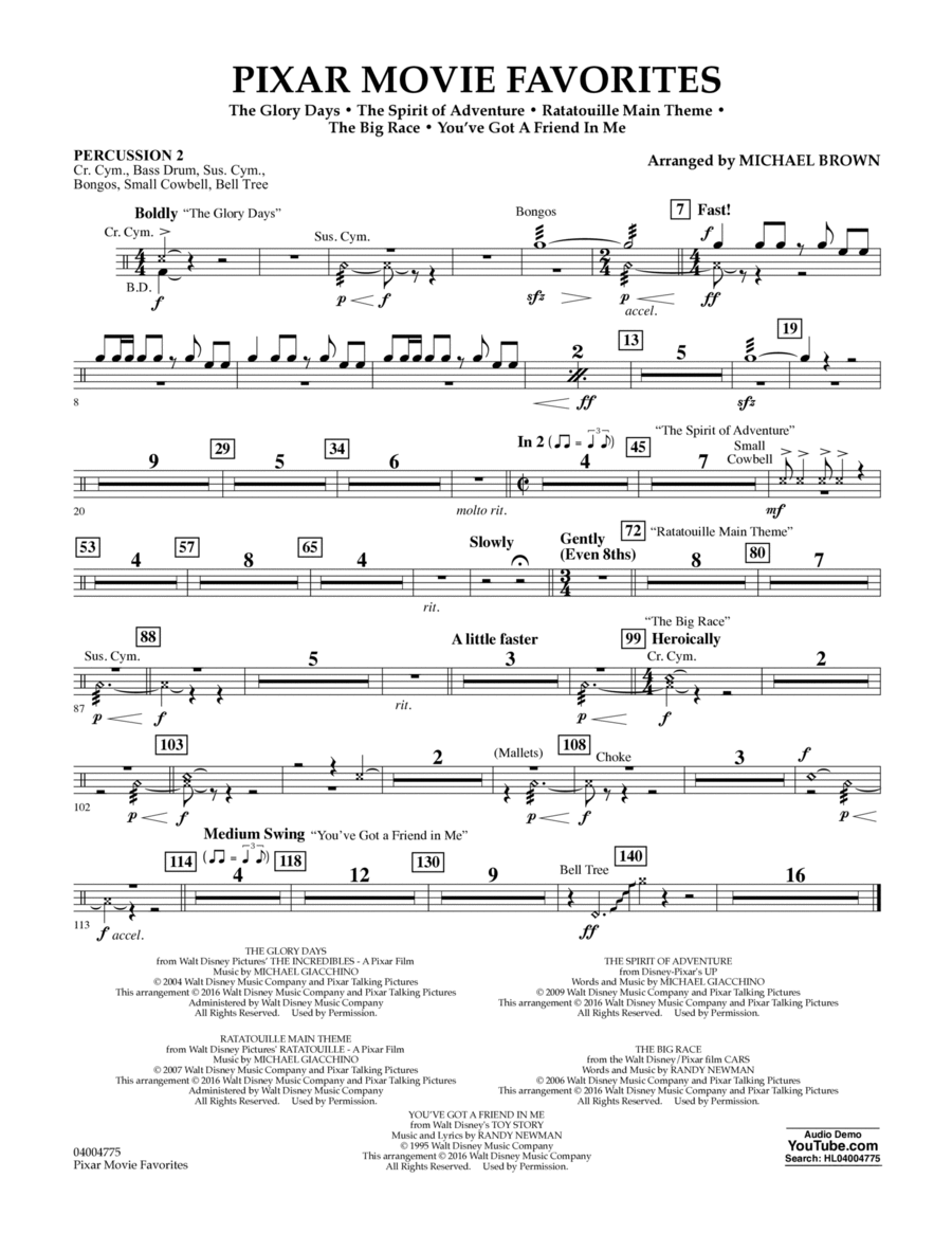 Pixar Movie Favorites - Percussion 2 Concert Band scores gallery preview page 1