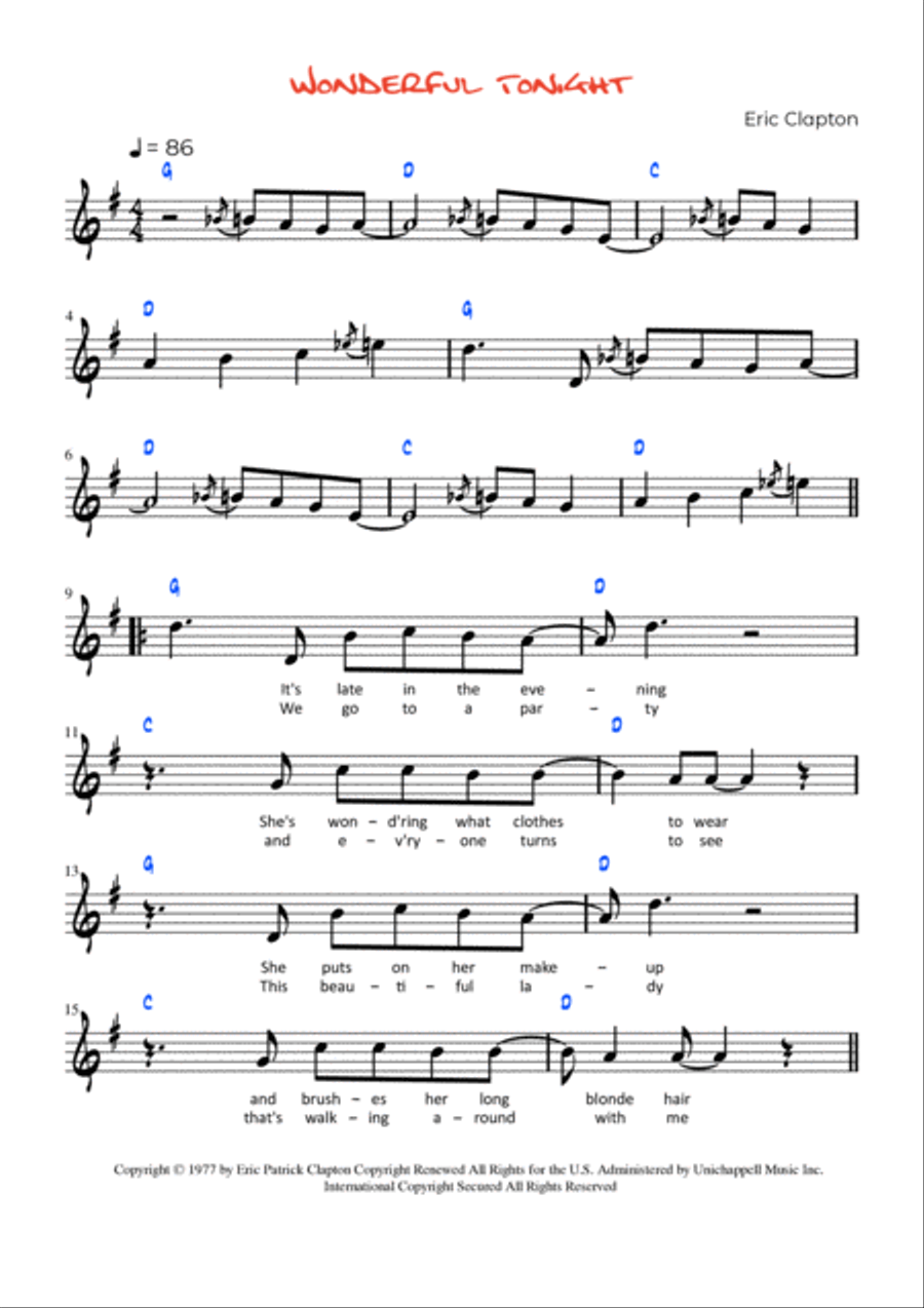Wonderful Tonight Wonderful Tonight Easy Piano scores gallery preview page 2