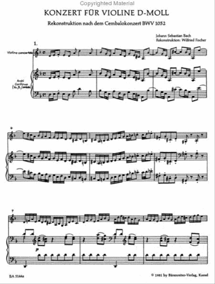 Concerto for Violin, Strings and Basso Continuo in D minor Violin Solo scores gallery preview page 2