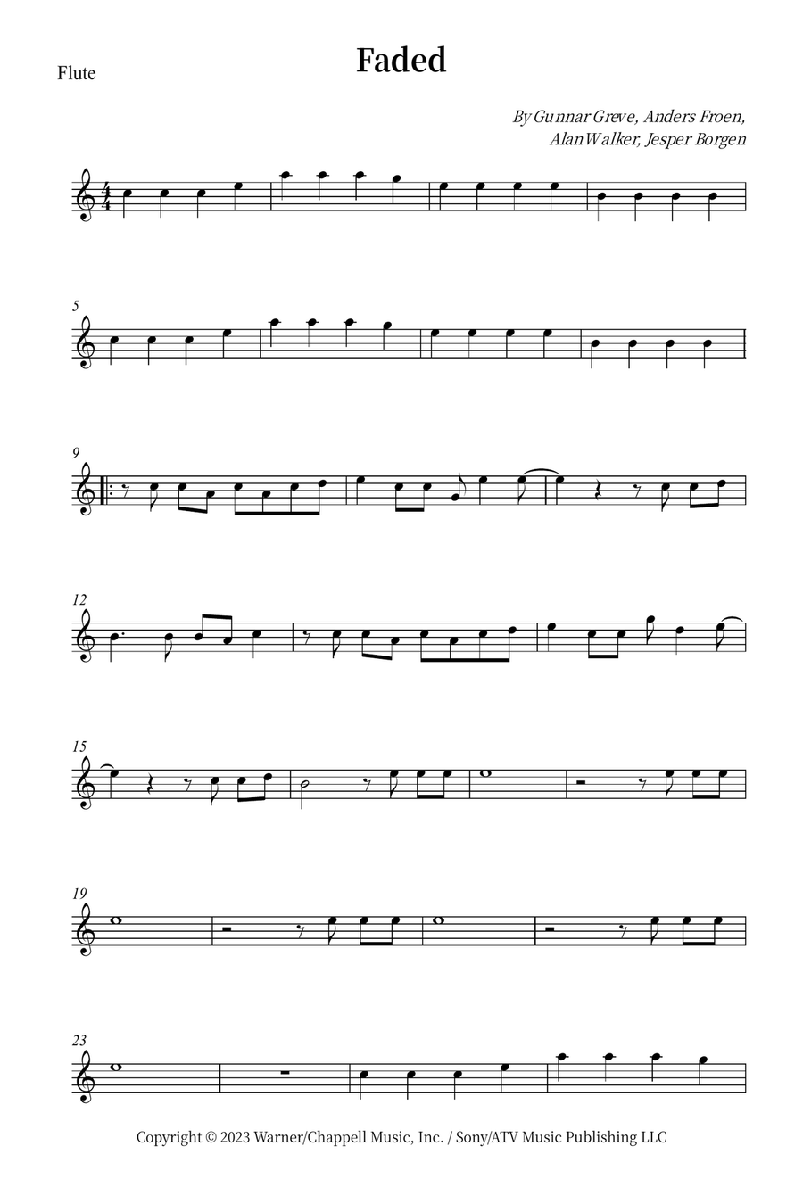 Faded Flute Solo scores gallery preview page 1