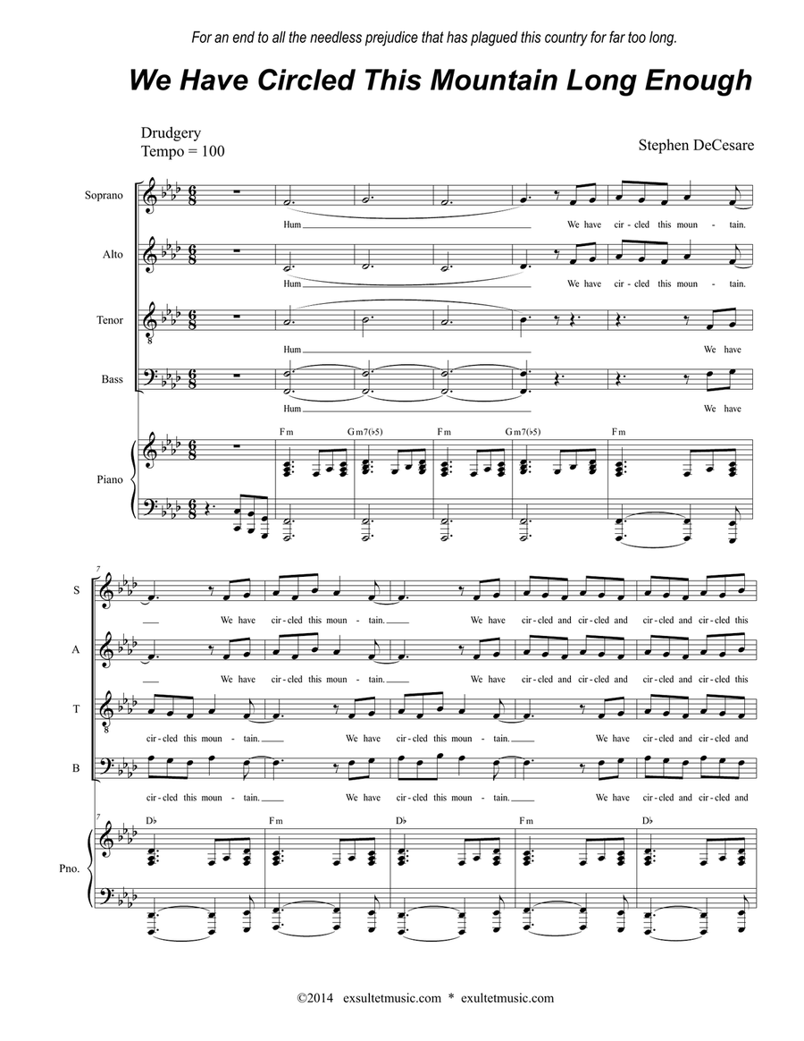 We Have Circled This Mountain Long Enough (for Solo and SATB)