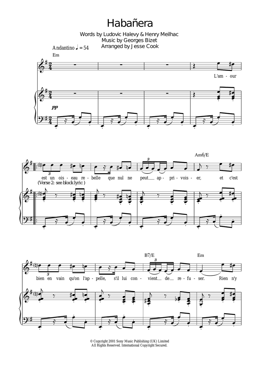 Habanera (from Carmen) Piano, Vocal scores gallery preview page 1