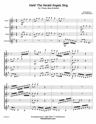 HARK! THE HERALD ANGELS SING - WOODWIND QUARTET (2 Flutes, Oboe & Clarinet - unaccompanied)