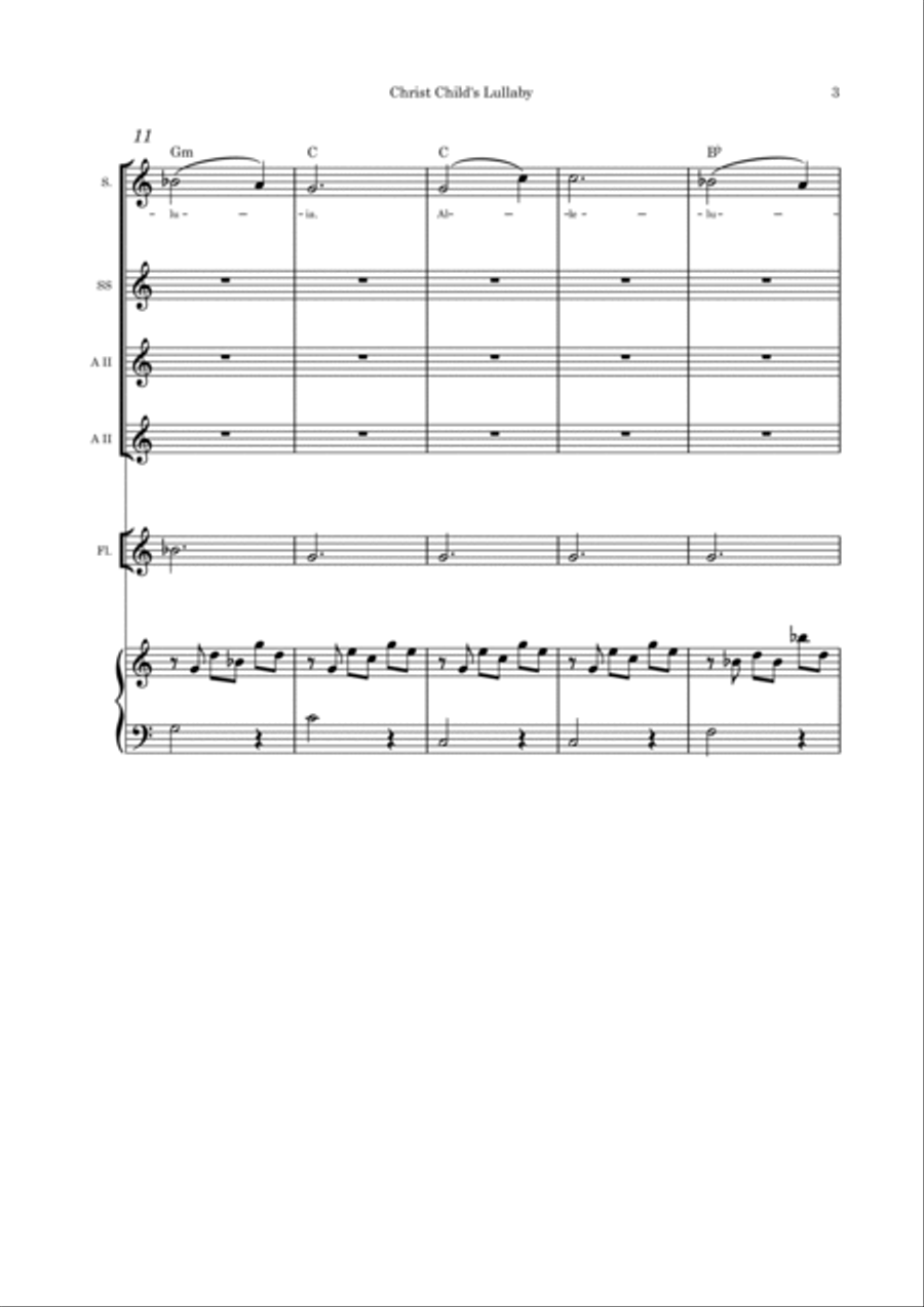 Christ Child's Lullaby (Taladh Chriosda) - Scottish Gaelic Carol-SSAA flute, cello, violin and piano SSAA scores gallery preview page 3