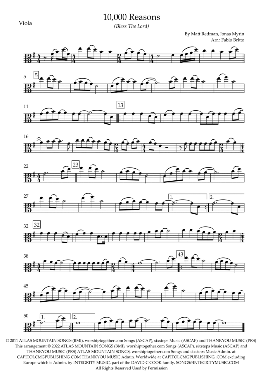 10,000 Reasons (bless The Lord) Viola Solo scores gallery preview page 1