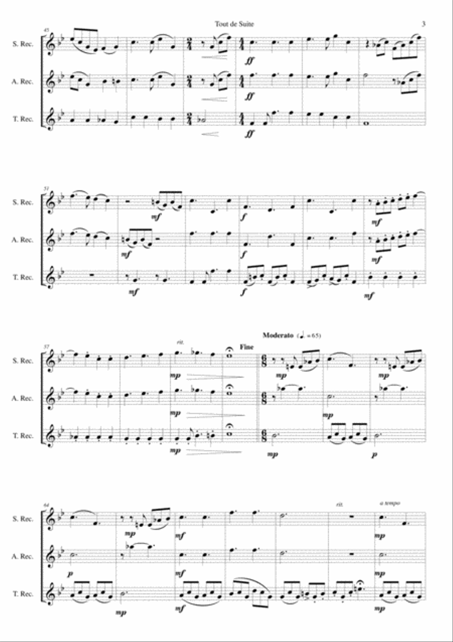 Tout de Suite (or Toot Sweet) for recorder trio Soprano Recorder scores gallery preview page 3