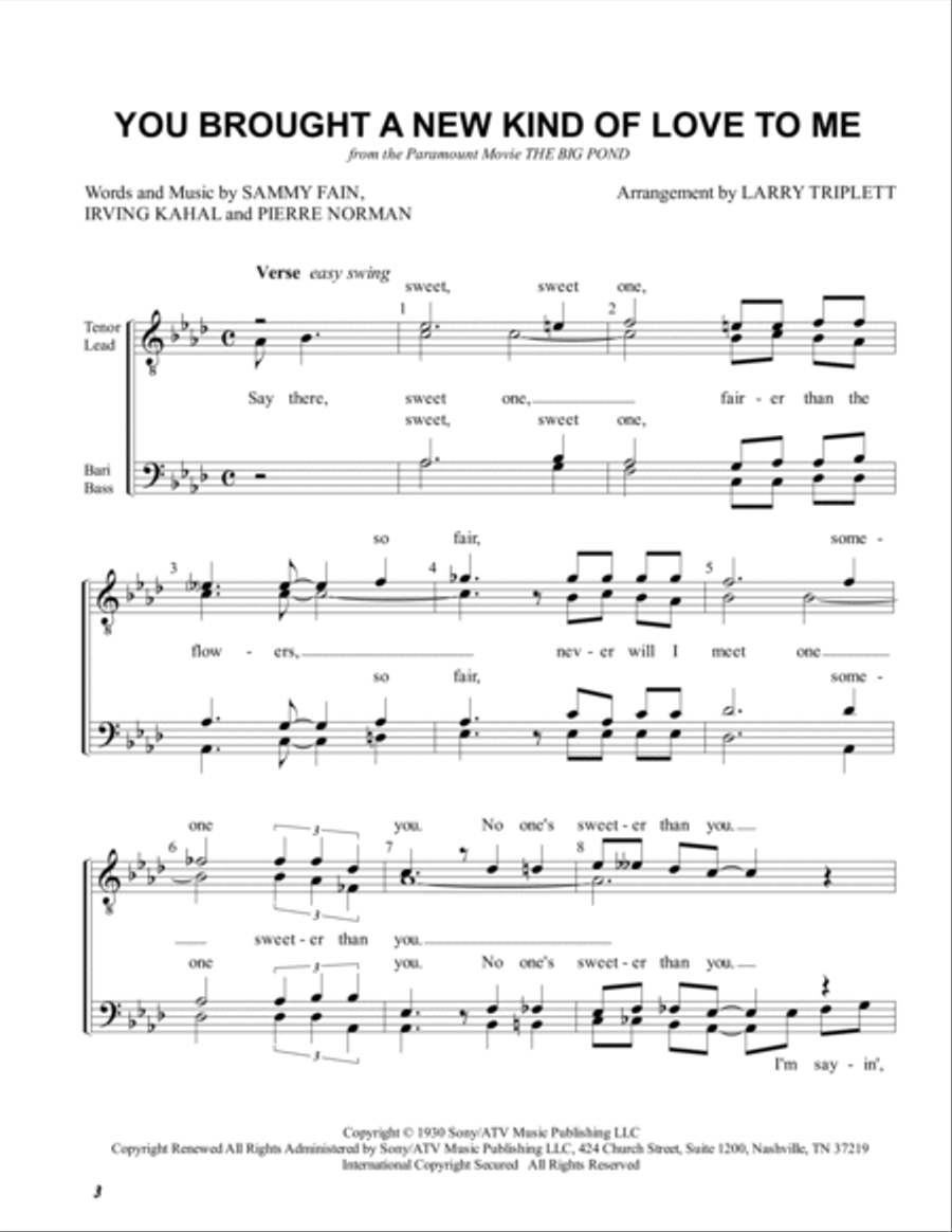 You Brought A New Kind Of Love To Me TTBB scores gallery preview page 1