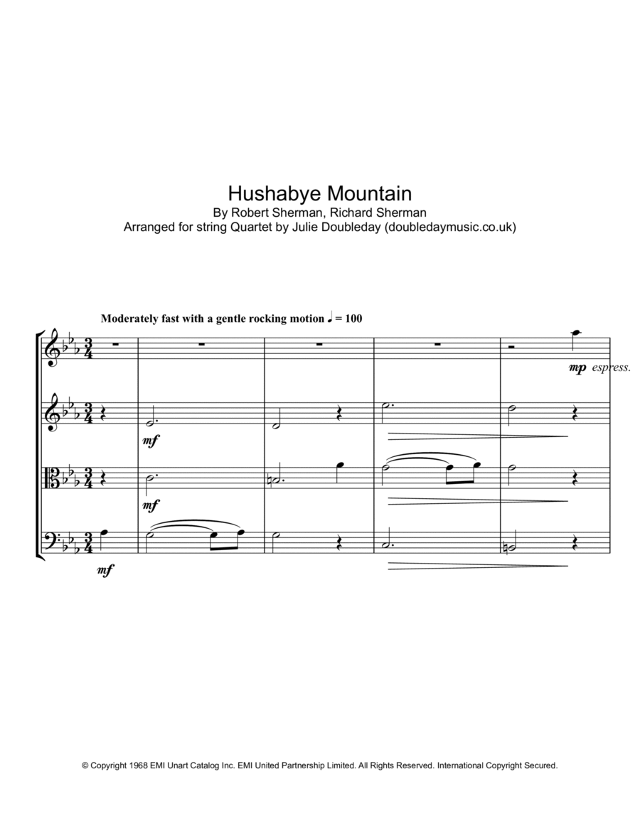 Hushabye Mountain String Quartet scores gallery preview page 1
