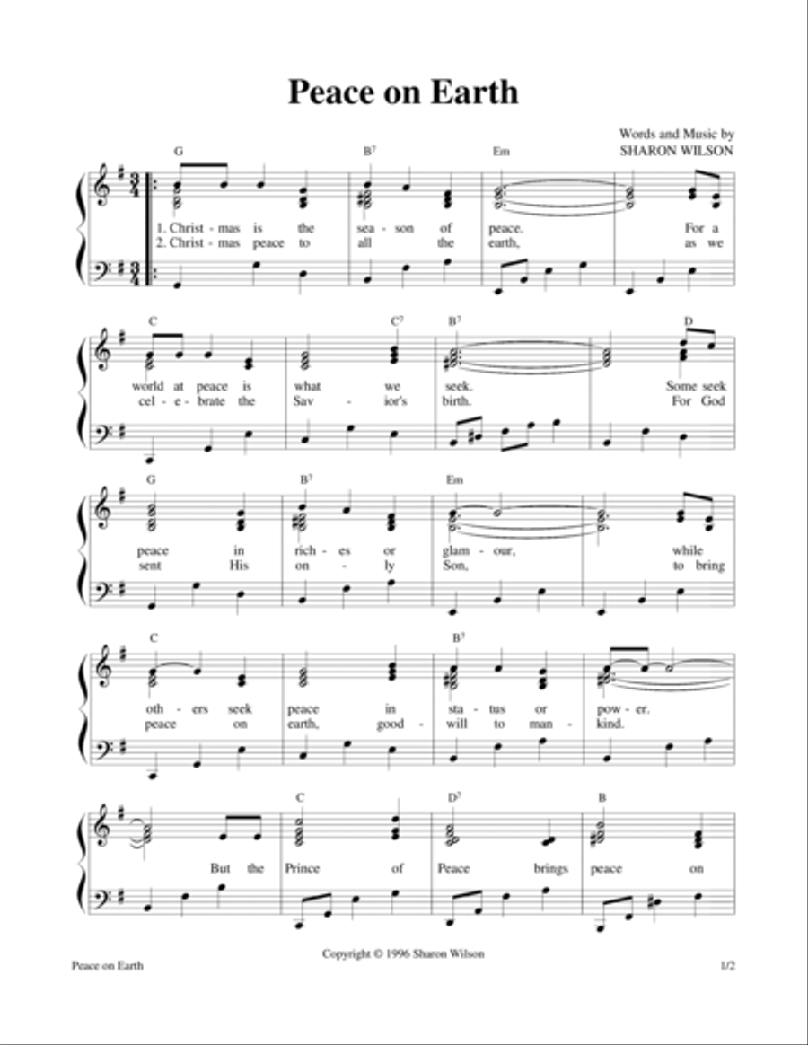 Peace on Earth Piano, Vocal, Guitar scores gallery preview page 1