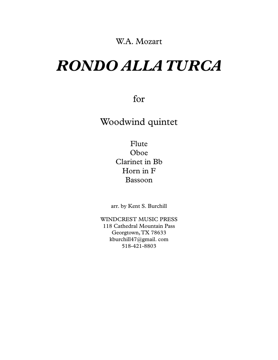 RONDO ALLA TURCA for Woodwind Quintet Woodwind Quintet scores gallery preview page 1