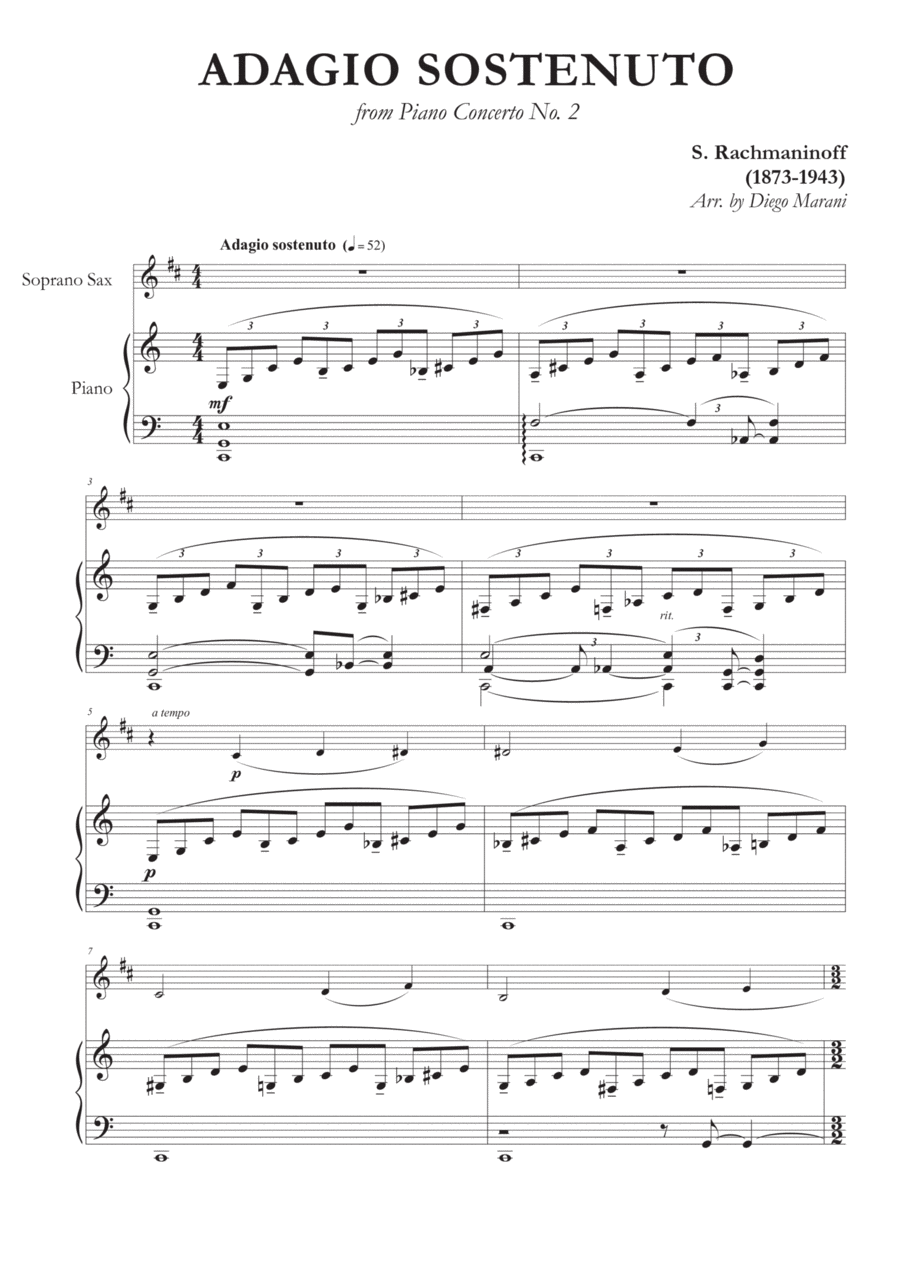 Adagio Sostenuto from "Piano Concerto No. 2" for Soprano Saxophone and Piano image number null