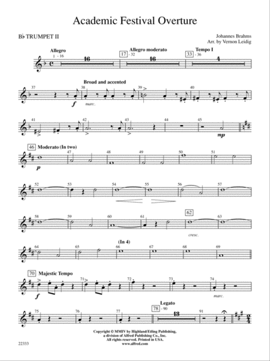 Academic Festival Overture: 2nd B-flat Trumpet Full Orchestra scores gallery preview page 1