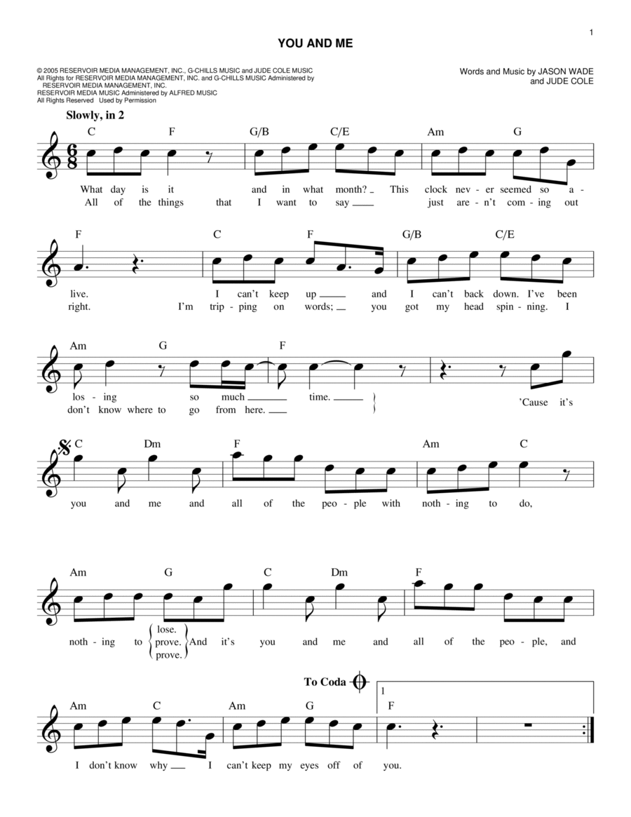 You And Me You And Me Piano scores gallery preview page 1