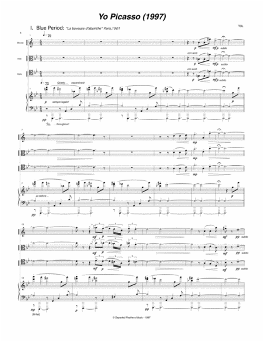Yo Picasso (1997) for clarinet, viola, cello and piano Small Ensemble scores gallery preview page 3