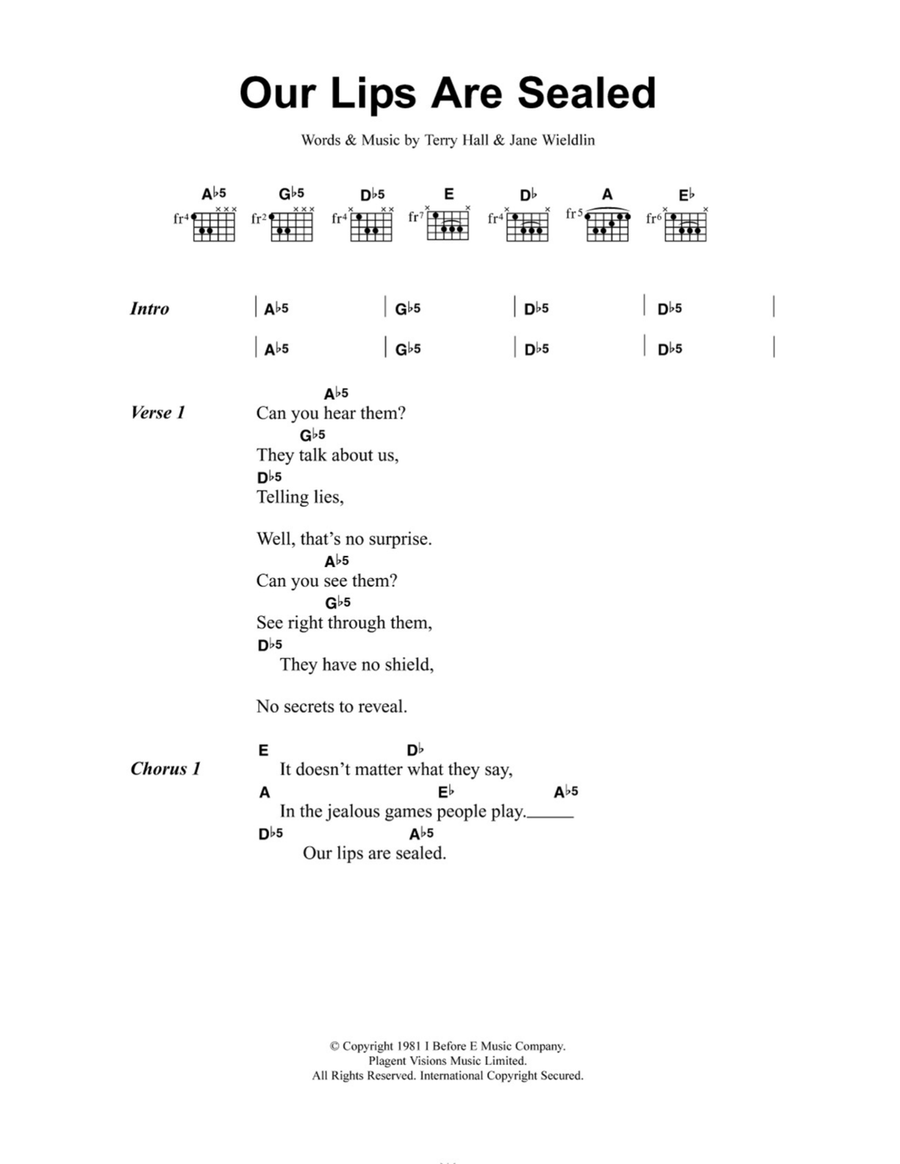 Our Lips Are Sealed Our Lips Are Sealed Acoustic Guitar scores gallery preview page 1