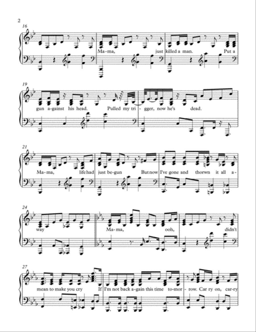 Bohemian Rhapsody Piano Solo scores gallery preview page 2