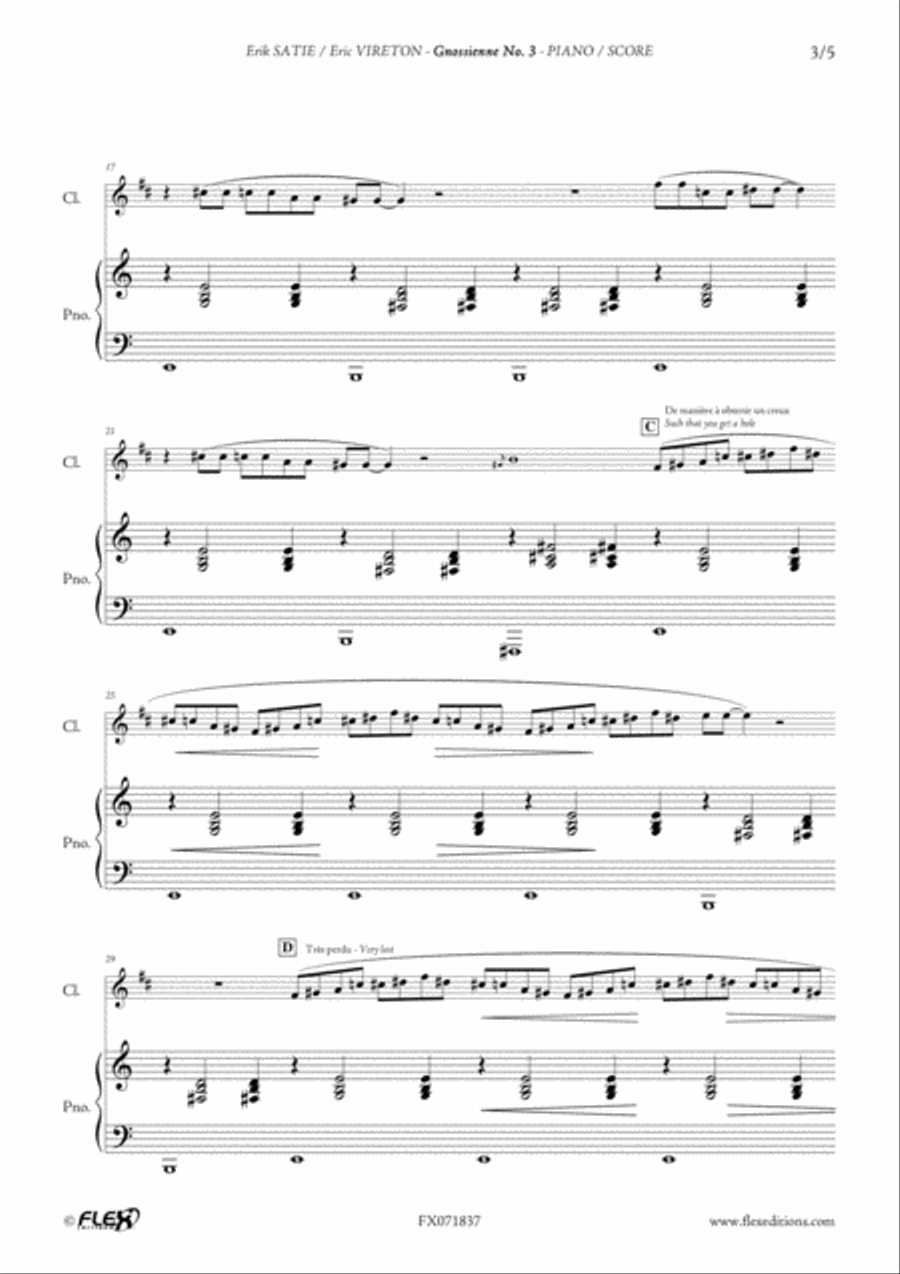 Gnossienne No. 3 B-Flat Clarinet scores gallery preview page 3