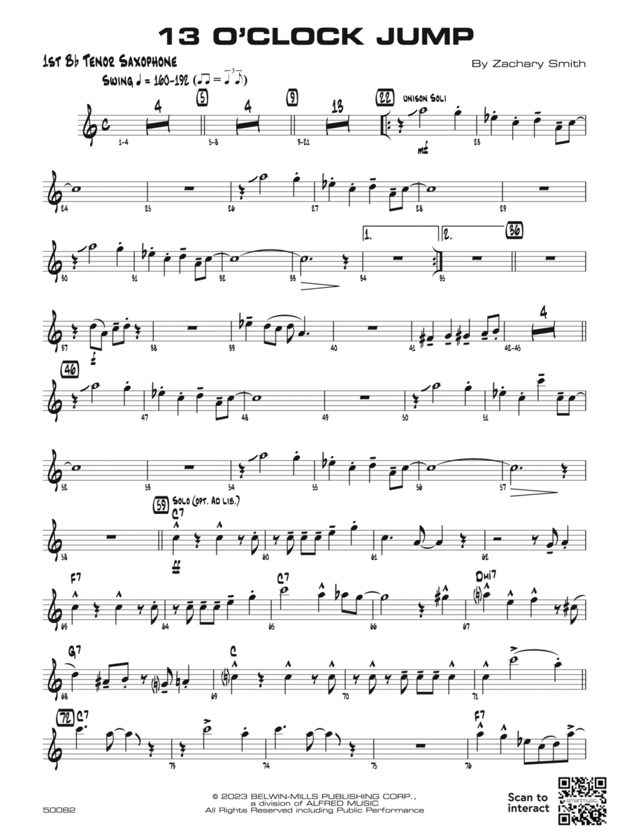 13 O'Clock Jump: B-flat Tenor Saxophone Jazz Ensemble scores gallery preview page 1