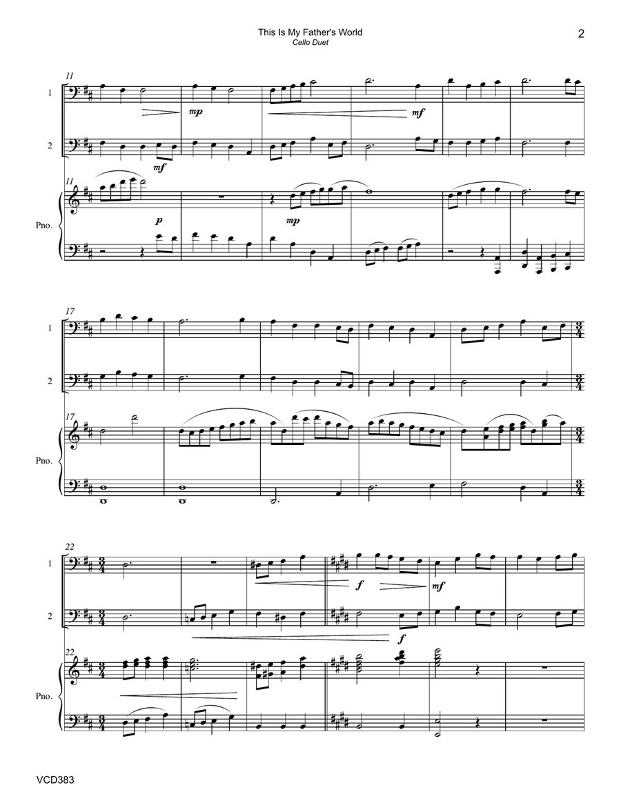 THIS IS MY FATHER'S WORLD - CELLO DUET with Piano Accompaniment String Duet scores gallery preview page 2