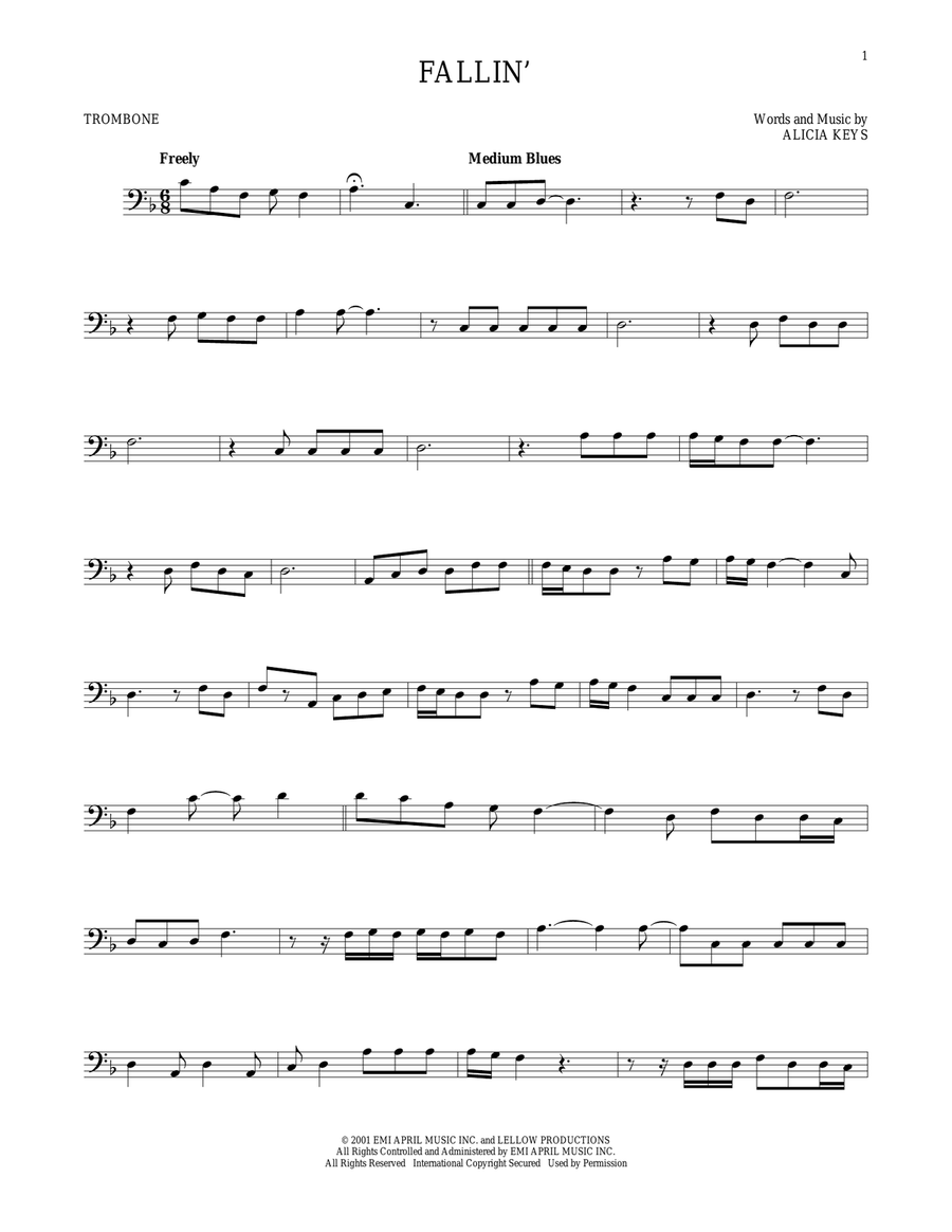 Fallin' Fallin' Trombone Solo scores gallery preview page 1