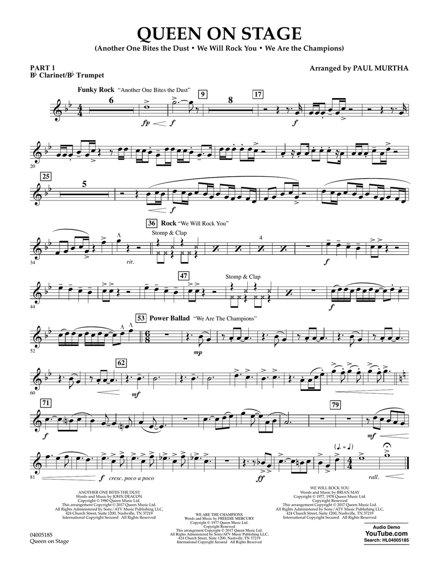 Queen On Stage - Pt.1 - Bb Clarinet/Bb Trumpet Concert Band scores gallery preview page 1