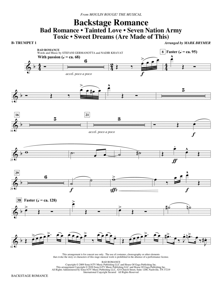 Backstage Romance (from Moulin Rouge! The Musical) - Bb Trumpet 1 Choir scores gallery preview page 1