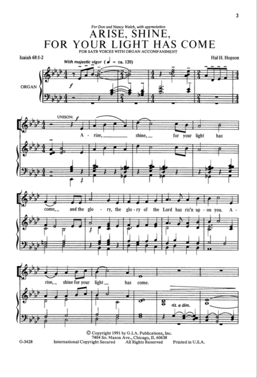 Arise, Shine, for Your Light Has Come 4-Part scores gallery preview page 2