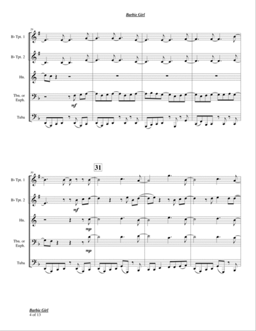 Barbie Girl Chamber Music scores gallery preview page 4
