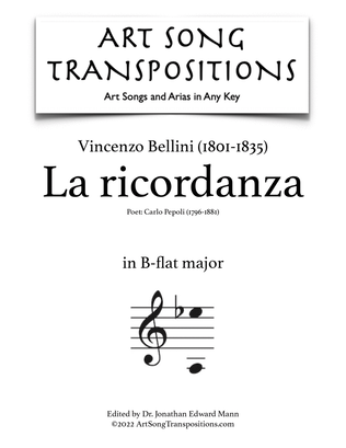 Book cover for BELLINI: La ricordanza (transposed to B-flat major)