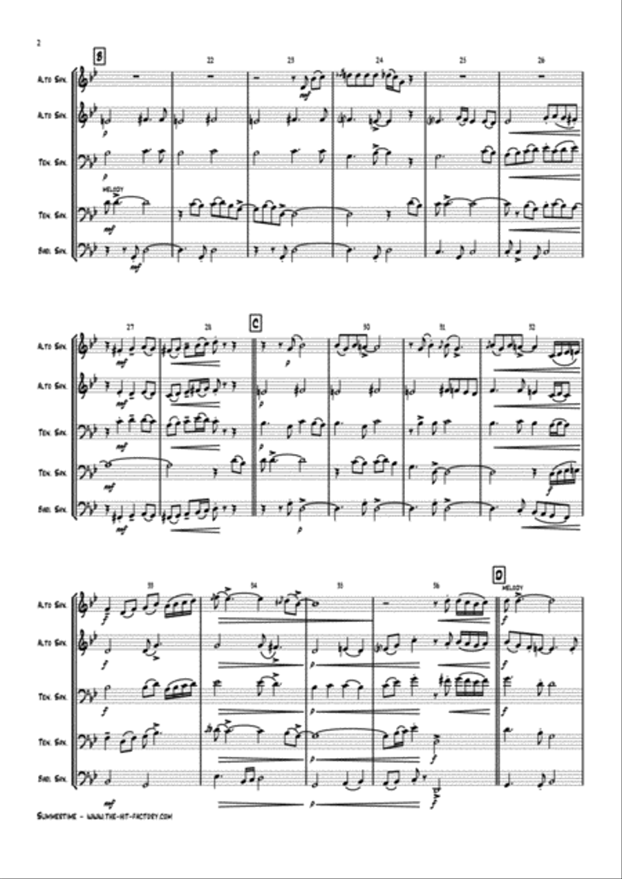 Summertime Saxophone Quintet scores gallery preview page 2