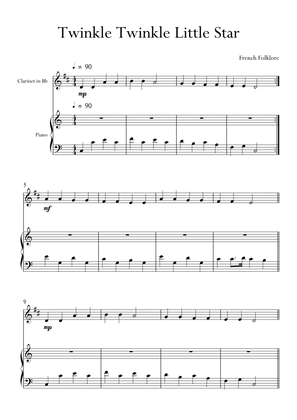 Twinkle Twinkle Little Star for Clarinet and Piano in C Major. Very Easy.