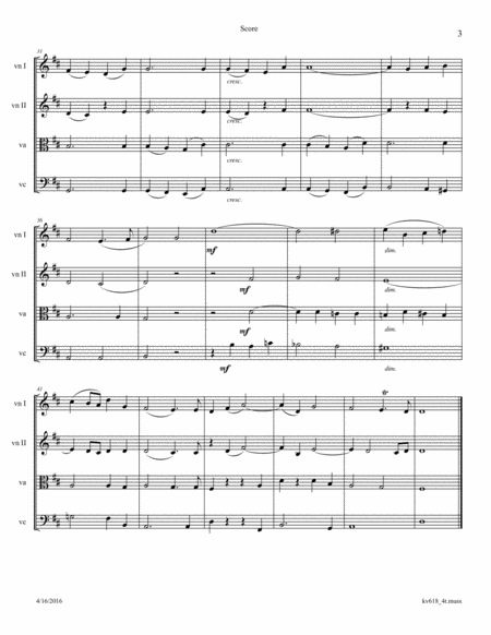Mozart: Ave verum corpus (KV 618) arranged for String Quartet image number null