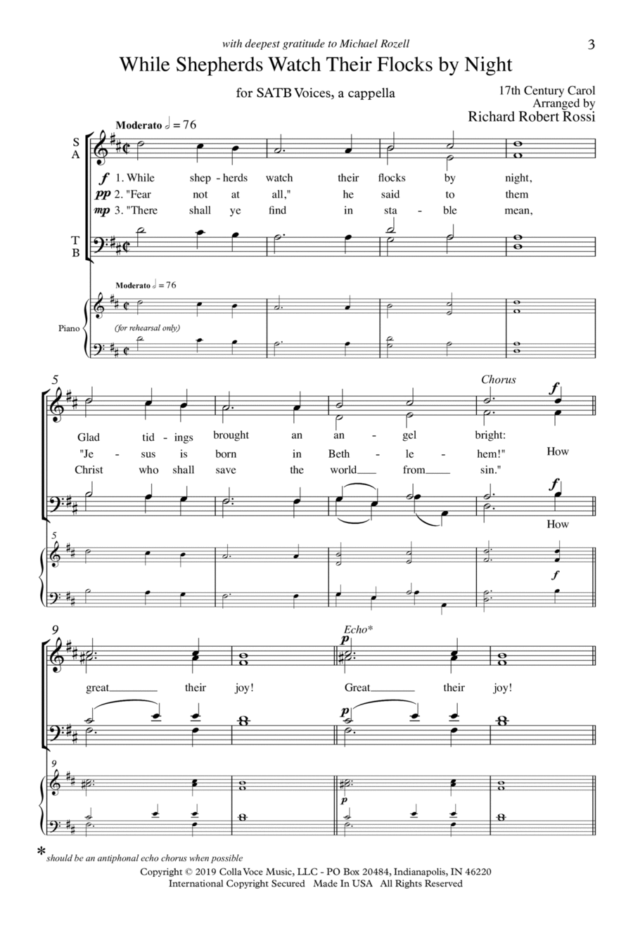 While Shepherds Watch Their Flocks by Nights 4-Part scores gallery preview page 1