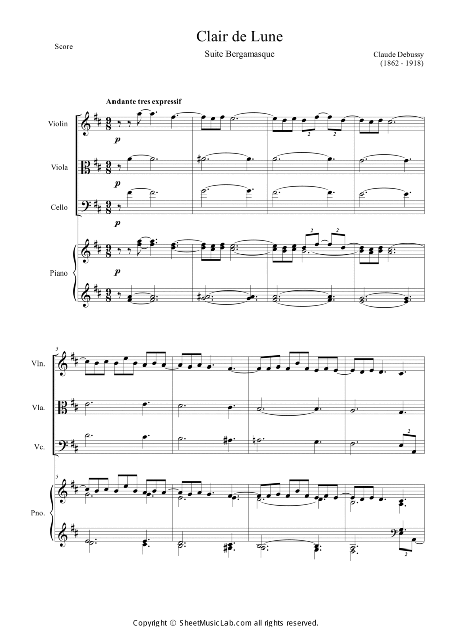 Clair de Lune in D Piano Quartet scores gallery preview page 1