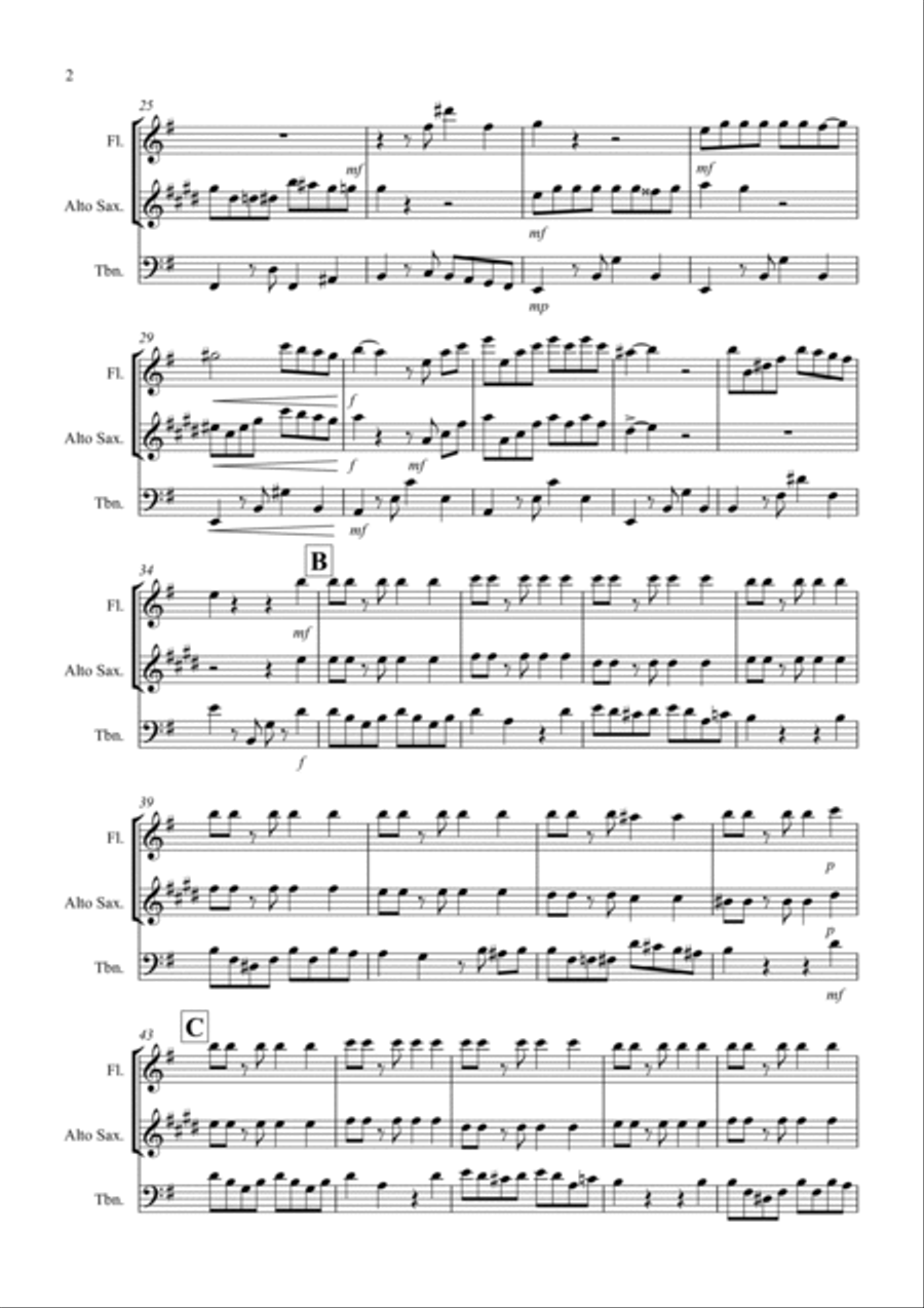 Alto Saxophone and Trombone Trio, Tango á Trois for Flute Small Ensemble scores gallery preview page 2