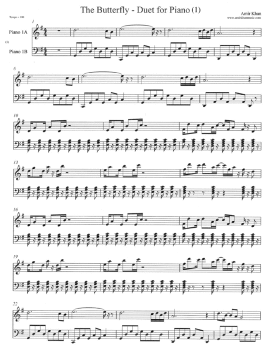 The Butterfly - Duet for Piano Piano Method scores gallery preview page 1