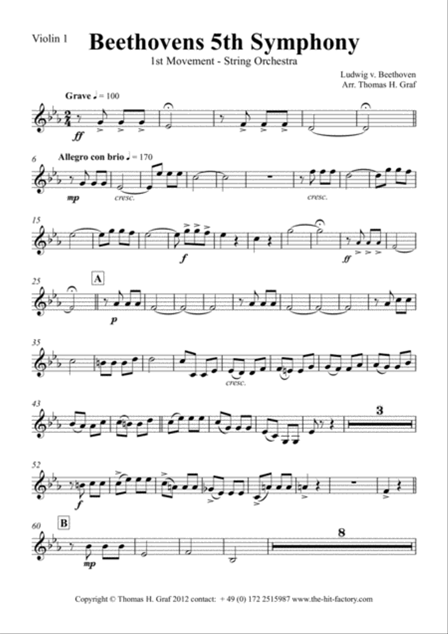 Beethovens 5th Symphony - 1st Movement - String Orchestra String Quartet scores gallery preview page 5